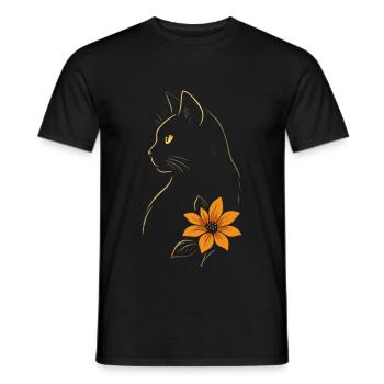 Chat Dessiné Fleur - T-shirt homme - noir - Devant - AI Model Male 178 light (178cm)