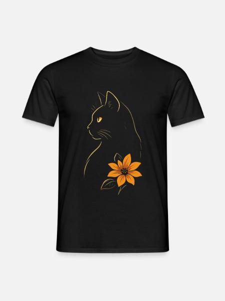 Chat Dessiné Fleur - T-shirt homme - noir