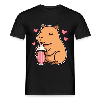 Capybara avec milkshake - Cute Animal Design - T-shirt homme - noir - Devant - AI Model Male 178 light (178cm)