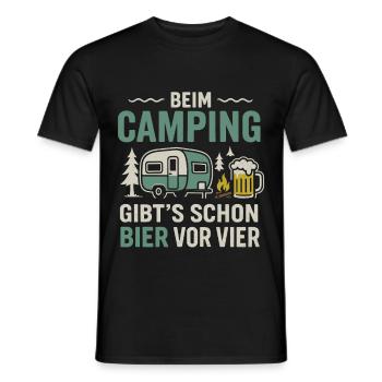 Camping beer before four – Funny camping design - Men's T-Shirt - black - Front - AI Model Male 178 light (178cm)