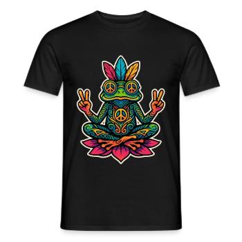 Hippie Frosch – Peace & Meditation Design - Männer T-Shirt - Schwarz - Vorne - AI Model Male 178 light (178cm)