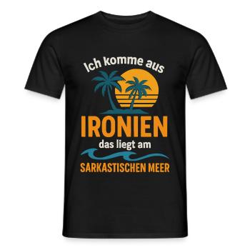 Ironies – Sarcasm Shirt with Wordplay - Men's T-Shirt - black - Front - AI Model Male 178 light (178cm)