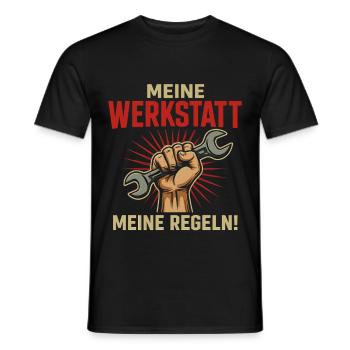 My workshop – my rules! - Men's T-Shirt - black - Front - AI Model Male 178 light (178cm)