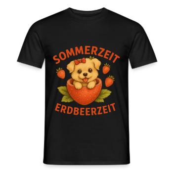 Niedlicher Erdbeer Welpe T-Shirt für Tierliebhaber - Männer T-Shirt - Schwarz - Vorne - AI Model Male 178 light (178cm)