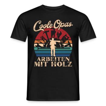 Des grands-pères sympas travaillant avec un grand-père rétro en bois - T-shirt homme - noir - Devant - AI Model Male 178 light (178cm)