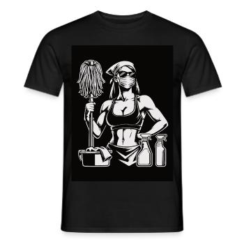 Femme de ménage fitness, conception de nettoyage et d’entraînement - T-shirt homme - noir - Devant - AI Model Male 178 light (178cm)