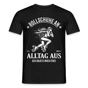 Rollschuhe an – Alltag raus – Ich skate mich frei - Männer T-Shirt - Schwarz - Vorne - AI Model Male 178 light (178cm)