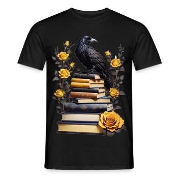 Pile de livres avec corbeau - T-shirt homme - noir - Devant - AI Model Male 178 light (178cm)