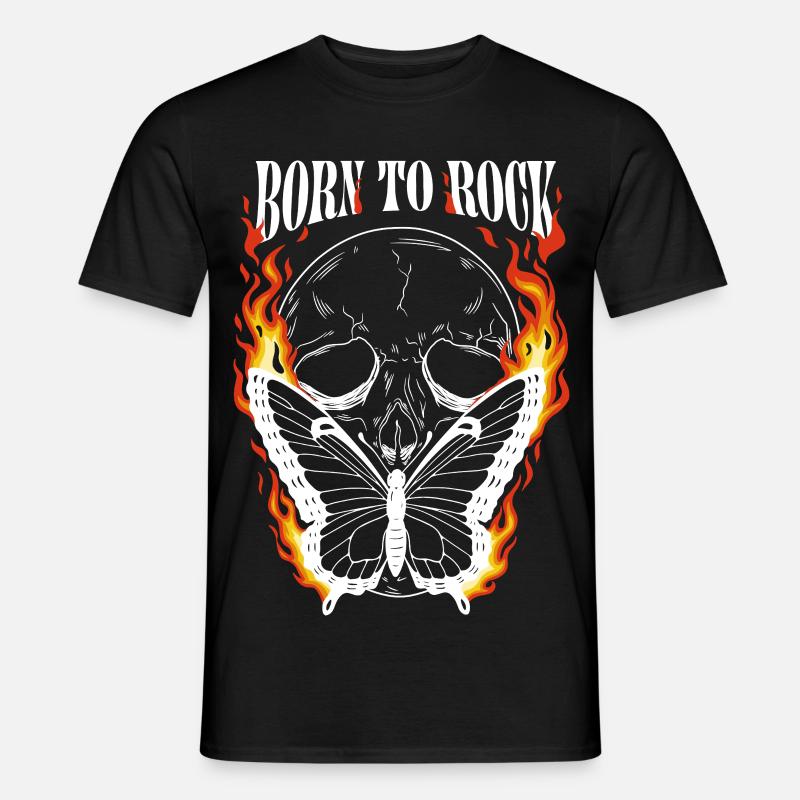 Born to Rock – Maglietta in metallo con teschio e farfalla - T-shirt uomo - nero
