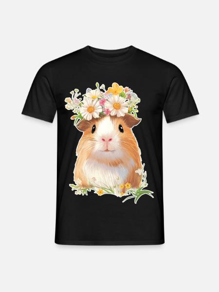 Guinea pig with flowers - Men's T-Shirt - black