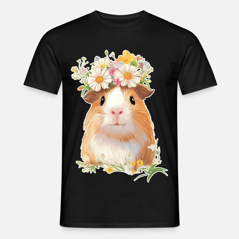Cochon d’Inde avec des fleurs - T-shirt homme - noir