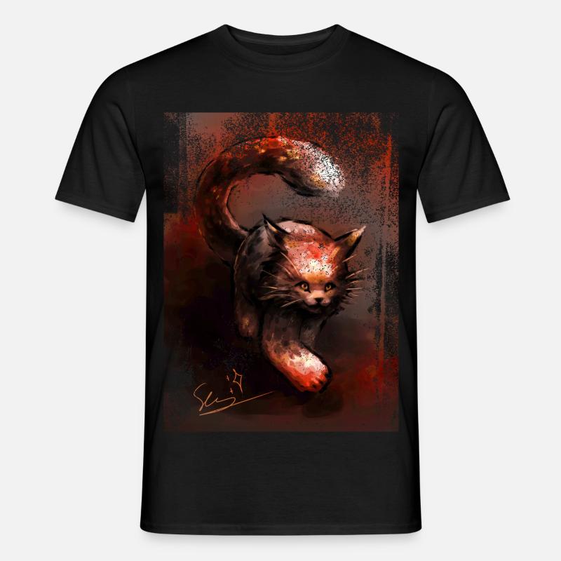 Schleichender Roter Luchs [Handgemalt] - Männer T-Shirt - Schwarz