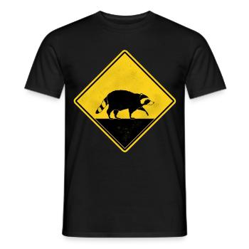 Raccoon Yellow Traffic Sign - Men's T-Shirt - black - Front - AI Model Male 178 light (178cm)