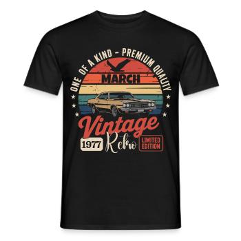Jubiläumsjahr, März 1977, Jahr Limited Edition 1977 - Männer T-Shirt - Schwarz - Vorne - AI Model Male 178 light (178cm)