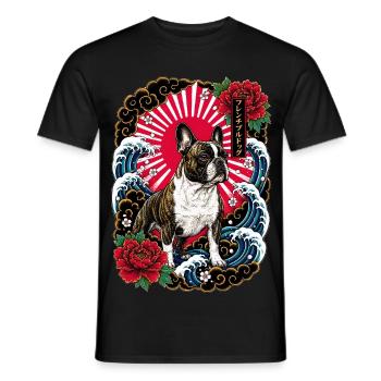 Französische Bulldogge im Japanischen Tattoo Stil - Männer T-Shirt - Schwarz - Vorne - AI Model Male 178 light (178cm)