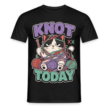Knot Today Cat with Wool - Men's T-Shirt - black - Front - AI Model Male 178 light (178cm)
