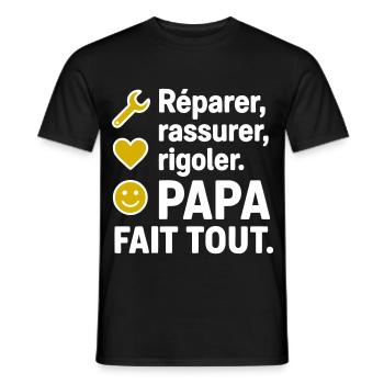 Réparer, rassurer, rigoler. Papa fait tout - T-shirt homme - noir - Devant - AI Model Male 178 light (178cm)