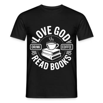 Dear God, drink coffee, read books! Christian - Men's T-Shirt - black - Front - AI Model Male 178 light (178cm)