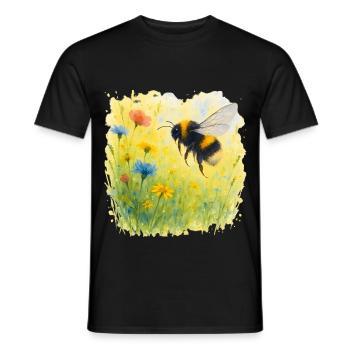 Summer Bumblebee Design | Bee in watercolor style - Men's T-Shirt - black - Front - AI Model Male 178 light (178cm)