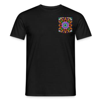 Buntes bedrucktes Mandala-Blumen-T-Shirt mit bedruckter Tasche - Männer T-Shirt - Schwarz - Vorne - AI Model Male 178 light (178cm)