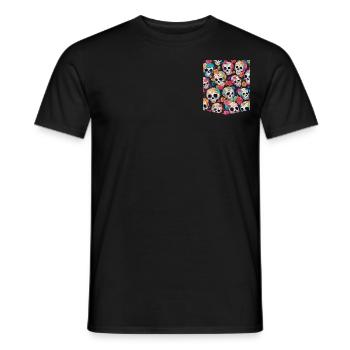 colorful printed pocket t-shirt skull pattern - Men's T-Shirt - black - Front - AI Model Male 178 light (178cm)