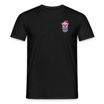 cute pig with christmas hat in a grey pocket - Men's T-Shirt - black - Front - AI Model Male 178 light (178cm)