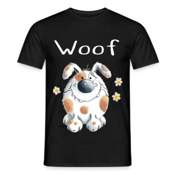 Woof chien avec des fleurs - Chiens - Cadeau - T-shirt homme - noir - Devant - AI Model Male 178 light (178cm)
