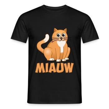 Le chat assis au-dessus du mot miaulement - T-shirt homme - noir - Devant - AI Model Male 178 light (178cm)
