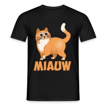 Miau und die fröhliche fette orangefarbene Katze. - Männer T-Shirt - Schwarz - Vorne - AI Model Male 178 light (178cm)
