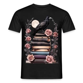 Pile de livres avec corbeau - T-shirt homme - noir - Devant - AI Model Male 178 light (178cm)