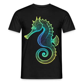Hippocampe dégradé bleu jaune vert tribal - T-shirt homme - noir - Devant - AI Model Male 178 light (178cm)
