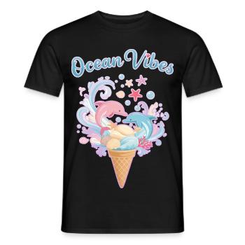 Cream & Dolphins Design 🍦🐬🐬 - Men's T-Shirt - black - Front - AI Model Male 178 light (178cm)