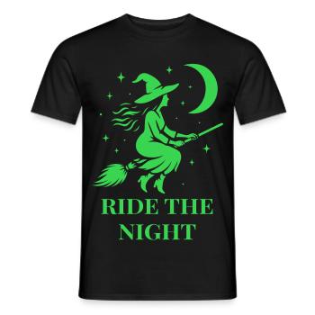 Halloween Hexe reitet durch die Nacht mit Mond - Männer T-Shirt - Schwarz - Vorne - AI Model Male 178 light (178cm)