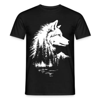 Wolf Gesicht Wald Silhouette im Schwarz-Weiß-Stil - Männer T-Shirt - Schwarz - Vorne - AI Model Male 178 light (178cm)