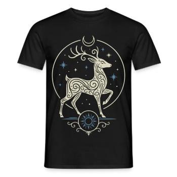 Keltischer Yule Hirsch mit Sonne und Mond - Männer T-Shirt - Schwarz - Vorne - AI Model Male 178 light (178cm)