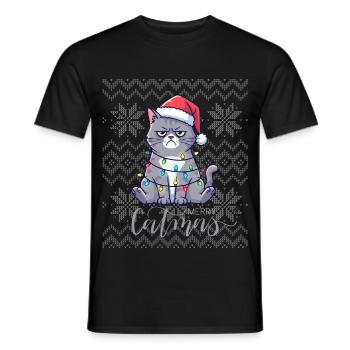 Chatmas lumineux Noël - T-shirt homme - noir - Devant - AI Model Male 178 light (178cm)