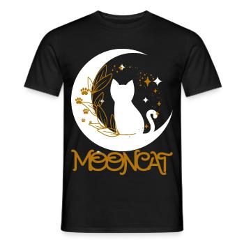 Chat lunaire doré - T-shirt homme - noir - Devant - AI Model Male 178 light (178cm)