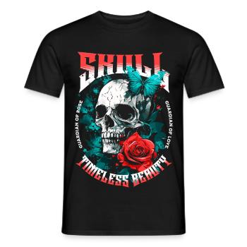 Totenkopf Totenschädel Rose Blume Schmetterling - Männer T-Shirt - Schwarz - Vorne - AI Model Male 178 light (178cm)