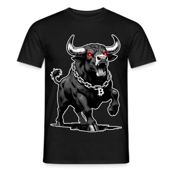 Bitcoin Bull Red Laser Eyes Crypto Bull Run - Men's T-Shirt - black - Front - AI Model Male 178 light (178cm)
