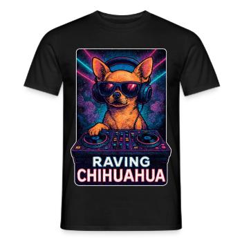 Raving Chihuahua – DJ Hund im Retro Rave Club - Männer T-Shirt - Schwarz - Vorne - AI Model Male 178 light (178cm)