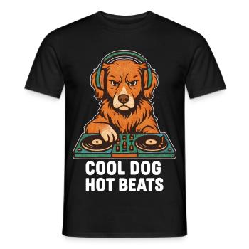 DJ Toller: Cool Dog - Hot Beats Retro Retriever - Männer T-Shirt - Schwarz - Vorne - AI Model Male 178 light (178cm)