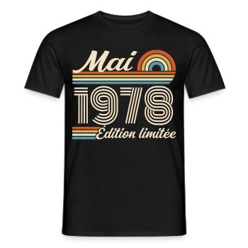 Cadeau Anniversaire 48 ans - Né mai 1978 - T-shirt homme - noir - Devant - AI Model Male 178 light (178cm)