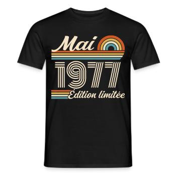 Cadeau Anniversaire 49 ans - Né mai 1977 - T-shirt homme - noir - Devant - AI Model Male 178 light (178cm)