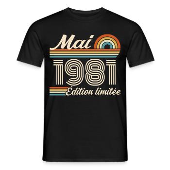 Cadeau Anniversaire 45 ans - Né mai 1981 - T-shirt homme - noir - Devant - AI Model Male 178 light (178cm)