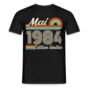 Cadeau Anniversaire 42 ans - Né mai 1984 - T-shirt homme - noir - Devant - AI Model Male 178 light (178cm)