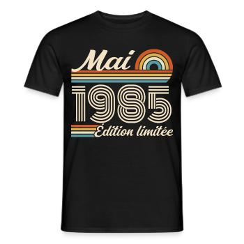 Cadeau Anniversaire 41 ans - Né mai 1985 - T-shirt homme - noir - Devant - AI Model Male 178 light (178cm)