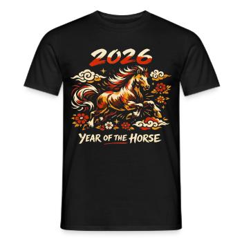 Année du Cheval 2026 - Nouvel An Chinois Vintage - T-shirt homme - noir - Devant - AI Model Male 178 light (178cm)