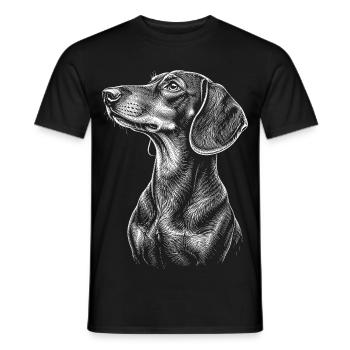 Chemise dessinée en ligne de chien portrait teckel - T-shirt homme - noir - Devant - AI Model Male 178 light (178cm)