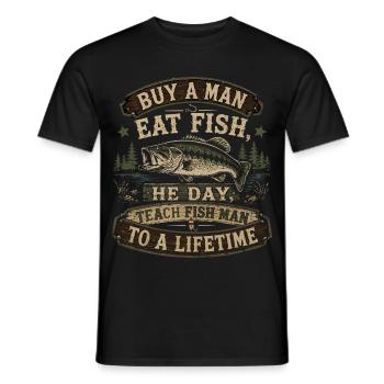 Kauf einen Mann, frass Fisch | Vintage Peach Humor - Männer T-Shirt - Schwarz - Vorne - AI Model Male 178 light (178cm)