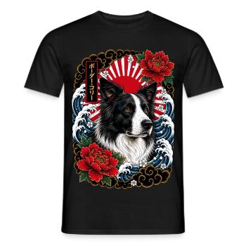 Border Collie im japanischen Irezumi Stil - Männer T-Shirt - Schwarz - Vorne - AI Model Male 178 light (178cm)